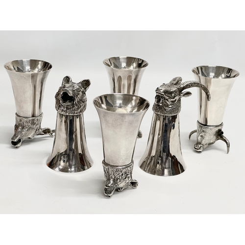 19 - A set of 6 excellent quality Valenti silver plated bronze hunting stirrup cups. Mounted with various... 