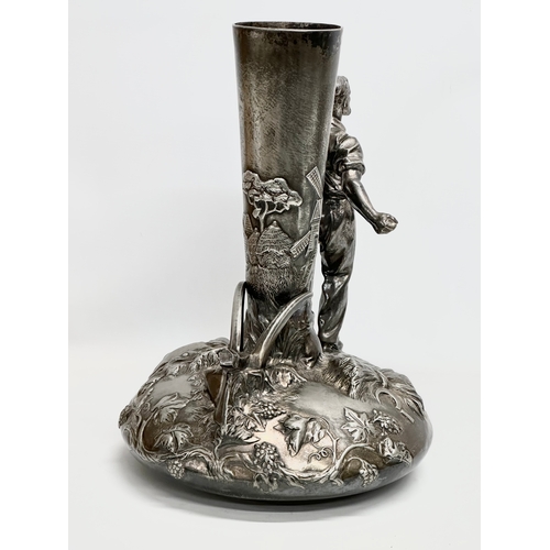 21 - Leon Fagel (1851-1912) a large French pewter centrepiece by Leon Fagel. Late 19th/Early 20th Century... 