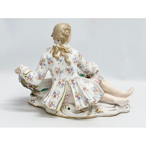 105 - John Bevington. A large Late 19th Century hand painted pottery figurine sweetmeat basket by John Bev... 