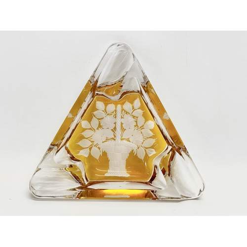 147 - A 20th Century Polish cut glass and amber ashtray by Julia Glassworks. Krakow. 15.5x14cm.