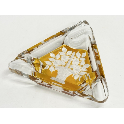 147 - A 20th Century Polish cut glass and amber ashtray by Julia Glassworks. Krakow. 15.5x14cm.