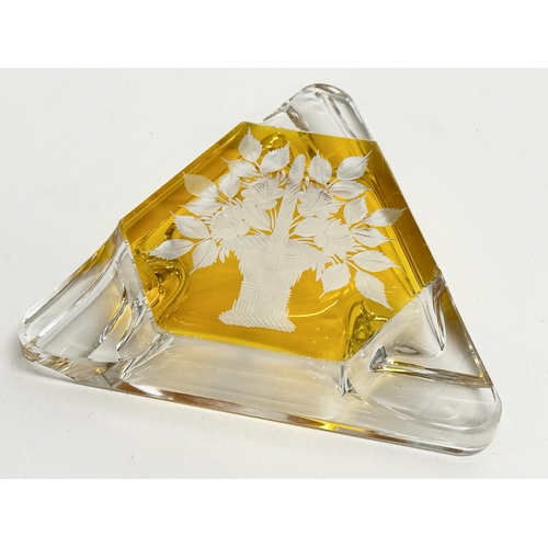 147 - A 20th Century Polish cut glass and amber ashtray by Julia Glassworks. Krakow. 15.5x14cm.