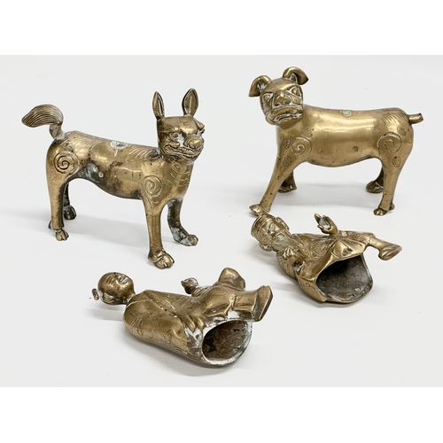 108 - A pair of Late 19th/Early 20th Century Chinese brass Foo Dogs and riders. 15x19cm.