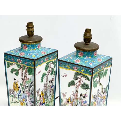 29 - A pair of large Early 20th Century cloisonné table lamps. 15.5x15.5x42cm