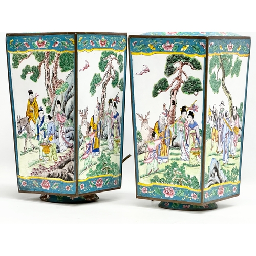 29 - A pair of large Early 20th Century cloisonné table lamps. 15.5x15.5x42cm