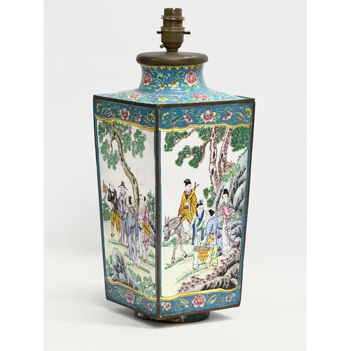 29 - A pair of large Early 20th Century cloisonné table lamps. 15.5x15.5x42cm