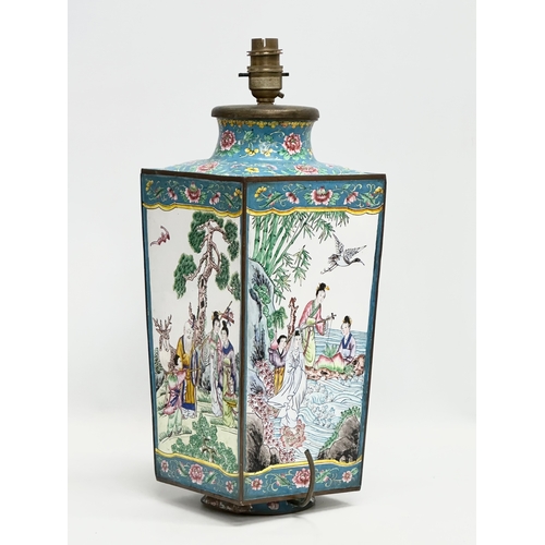 29 - A pair of large Early 20th Century cloisonné table lamps. 15.5x15.5x42cm