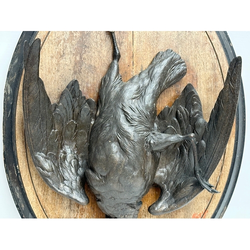 13 - Paul Comolera (1818 - 1897) A 19th Century French bronze pheasant wall plaque. Signed. 34.5x46.5cm.