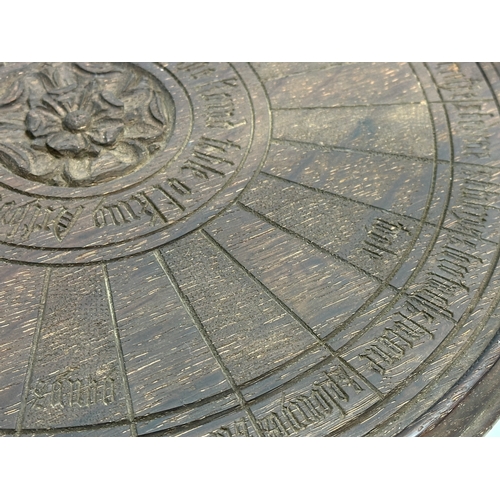 128 - A Late 19th Century King Arthur carved oak table plaque. The Knights of the Round Table. 33.5cm