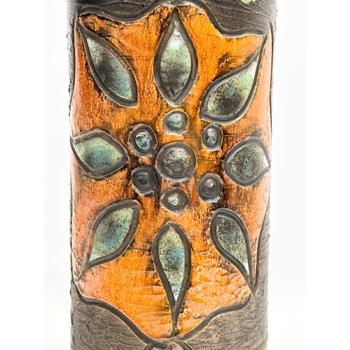 118 - A large signed Swedish Mid Century glazed earthenware cylinder vase by Tilgman Keramik. Made in Irel... 