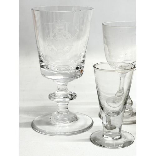 183 - A collection of 19th Century drinking glasses. Including a later Royal Army Chaplains Department gla... 