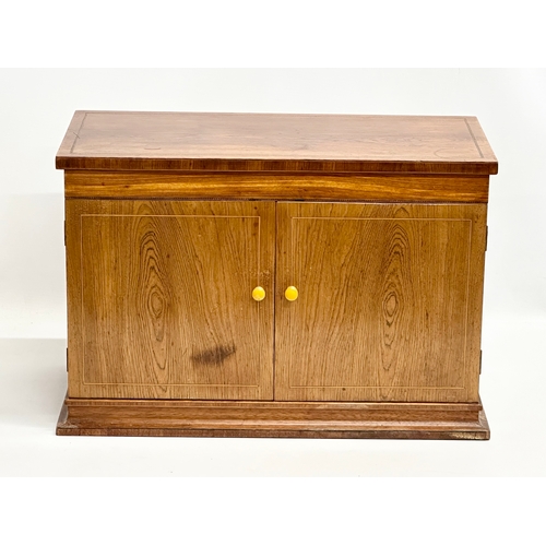 52 - A good quality Late Victorian inlaid rosewood tabletop cabinet with 3 birdseye maple drawers. 43.5x2... 