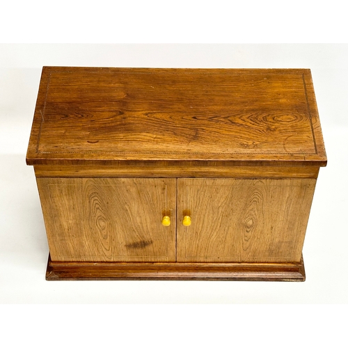 52 - A good quality Late Victorian inlaid rosewood tabletop cabinet with 3 birdseye maple drawers. 43.5x2... 