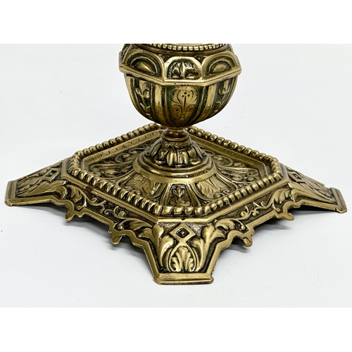 195 - A Victorian brass inkstand. 14x14x12cm.