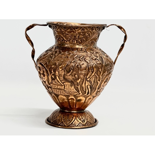 90 - A Late 19th Century French copper 2 handled pot. 22x18x22cm.