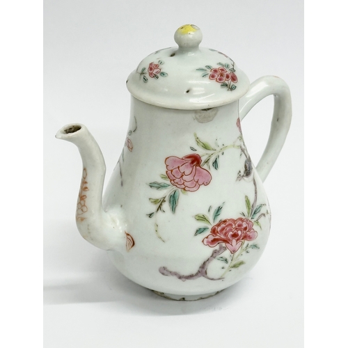 204 - A small 18th Century Chinese Export Famille Rose teapot. 12x12cm.