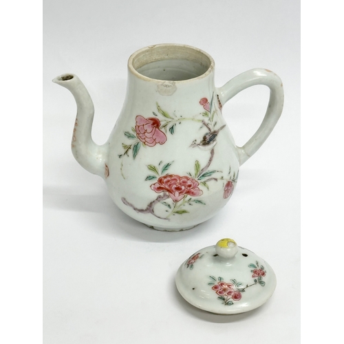 204 - A small 18th Century Chinese Export Famille Rose teapot. 12x12cm.