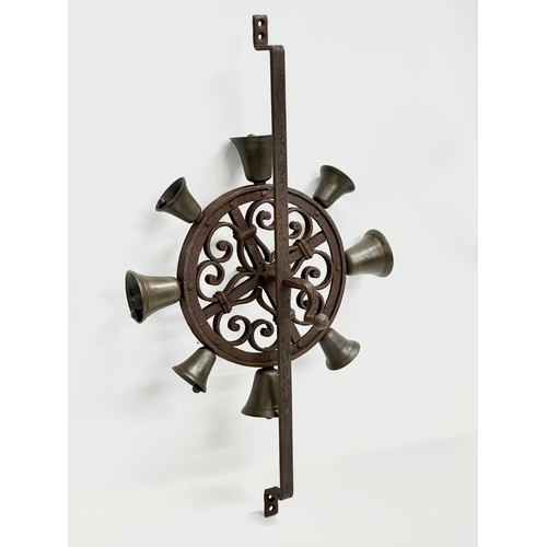 80 - A 19th Century rotating iron door bell. 69x23cm