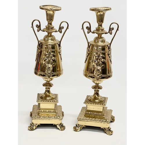 270 - A pair Late 19th Century Victorian brass garnitures. 12x13x38cm.