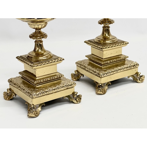 270 - A pair Late 19th Century Victorian brass garnitures. 12x13x38cm.