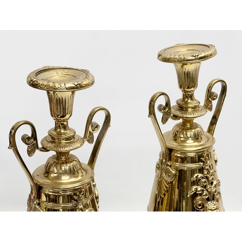 270 - A pair Late 19th Century Victorian brass garnitures. 12x13x38cm.