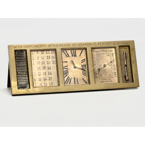 334 - A good quality 1930’s L. Bader S.A desktop clock/barometer and calendar. 22x8cm