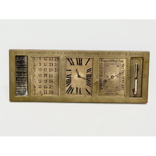 334 - A good quality 1930’s L. Bader S.A desktop clock/barometer and calendar. 22x8cm