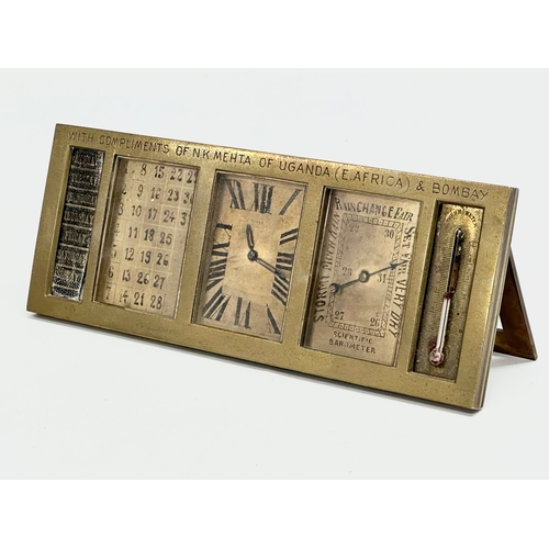 334 - A good quality 1930’s L. Bader S.A desktop clock/barometer and calendar. 22x8cm