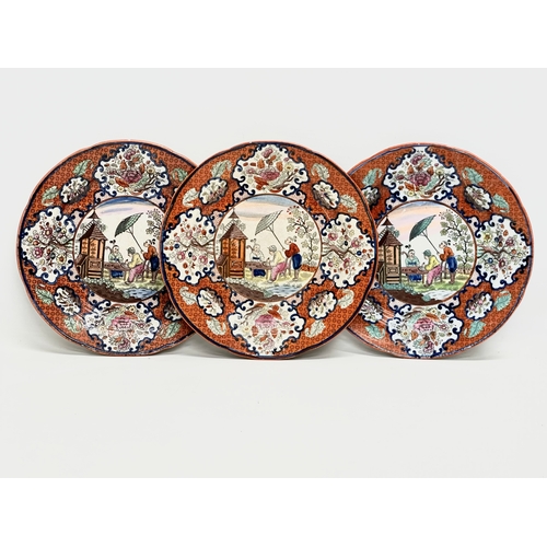 330 - A set of 3 Early 19th Century hand painted Chinese style plates.