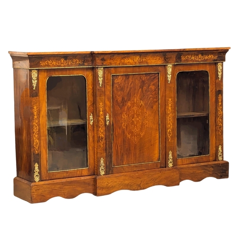 1172 - A large Victorian inlaid walnut credenza with brass ormolu mounts. 176x37x106cm