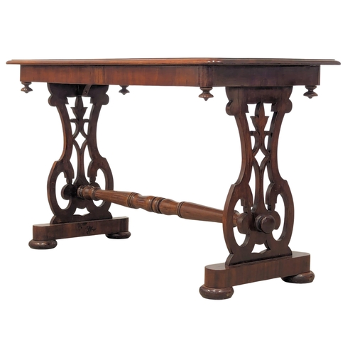 1174 - A mid Victorian mahogany side table with stretcher and open fret decoration, circa 1860s. 97cm x 44c... 