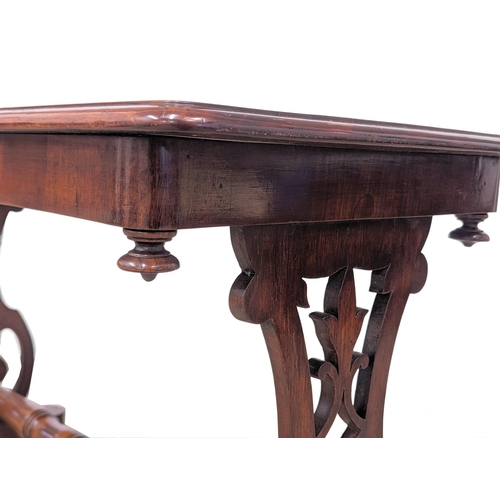 1174 - A mid Victorian mahogany side table with stretcher and open fret decoration, circa 1860s. 97cm x 44c... 