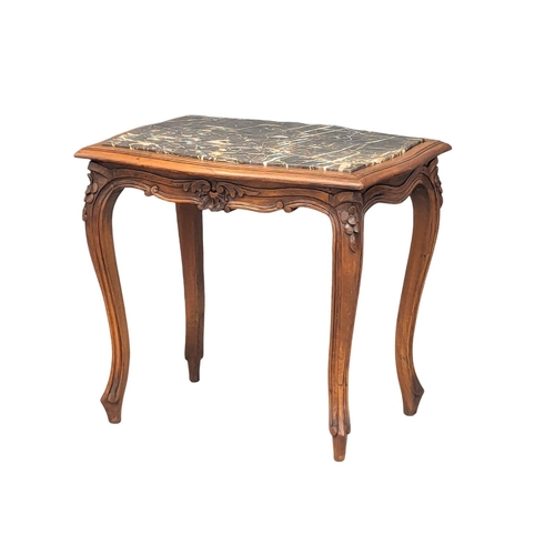 1176 - A French Provincial style walnut side table with marble top and cabriole legs, circa 1900. 57cm x 47... 