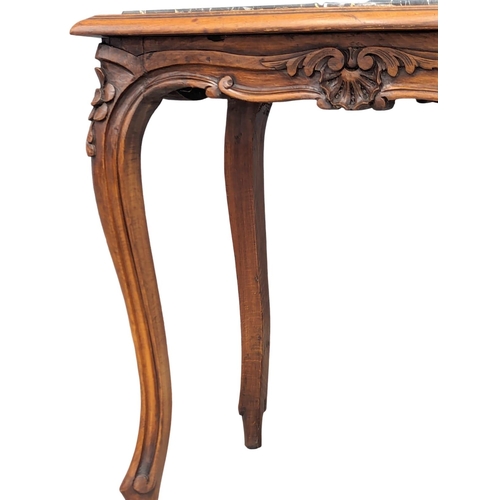 1176 - A French Provincial style walnut side table with marble top and cabriole legs, circa 1900. 57cm x 47... 