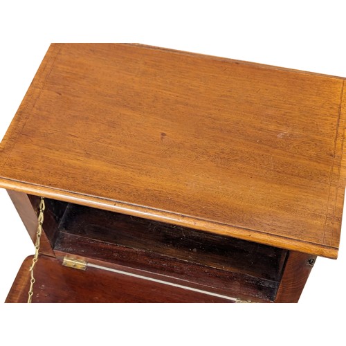 1177 - An Edwardian inlaid mahogany drop down storage table. 44x29x74cm(11)