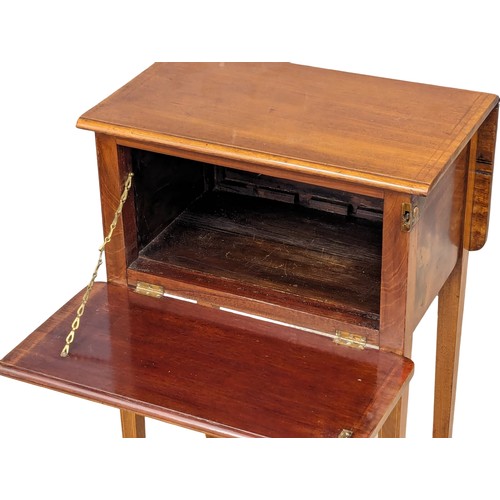 1177 - An Edwardian inlaid mahogany drop down storage table. 44x29x74cm(11)