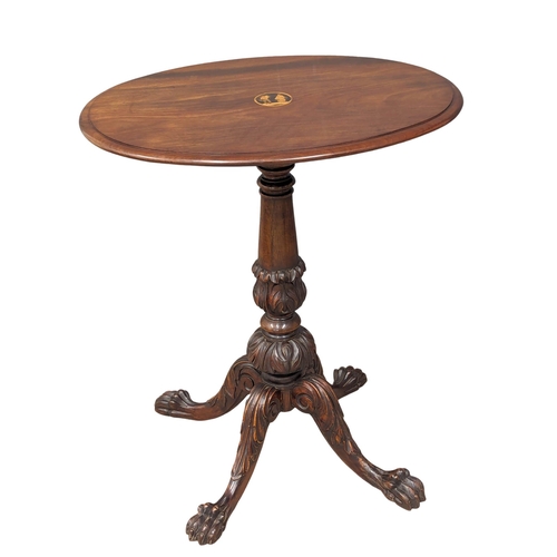 1178 - A good quality Victorian inlaid mahogany pedestal table on lion paw feet. 66x77cm(11)