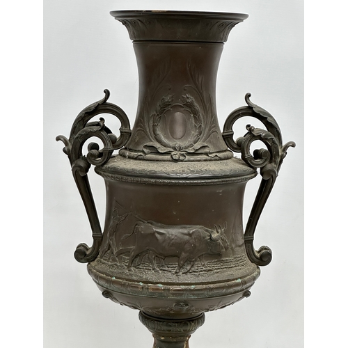 130C - A large signed ‘Bonheur’ excellent quality Mid 19th Century bronze urn. On slate base. Isidore Jules... 