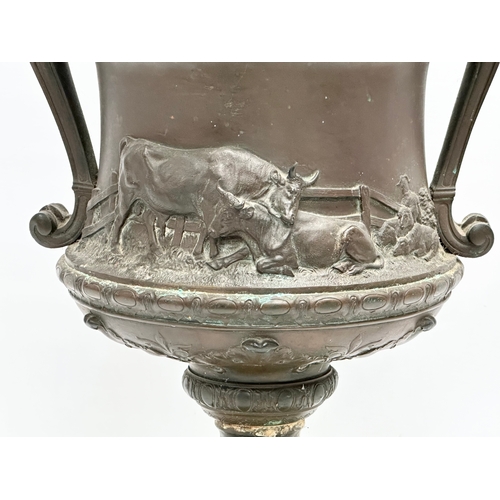 130C - A large signed ‘Bonheur’ excellent quality Mid 19th Century bronze urn. On slate base. Isidore Jules... 