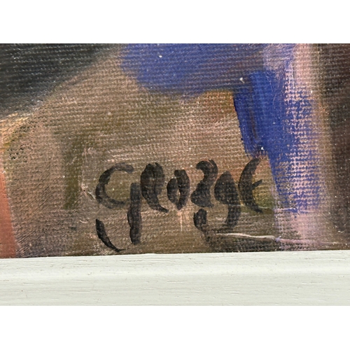 52 - George Dunne. Oil on canvas. Still Life Apples & Wine. 32cm x 29cm. Frame 48cm x 46cm