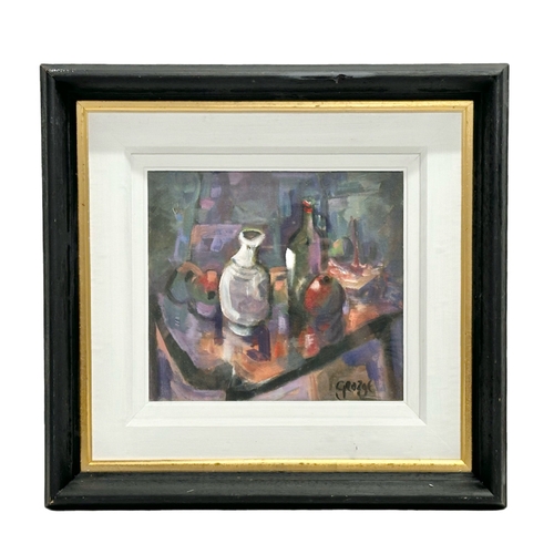 52 - George Dunne. Oil on canvas. Still Life Apples & Wine. 32cm x 29cm. Frame 48cm x 46cm