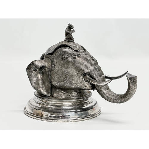 61 - An Early 20th Century Mappin & Webb plated elephant inkwell. 12x19x13cm