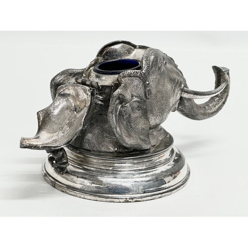 61 - An Early 20th Century Mappin & Webb plated elephant inkwell. 12x19x13cm