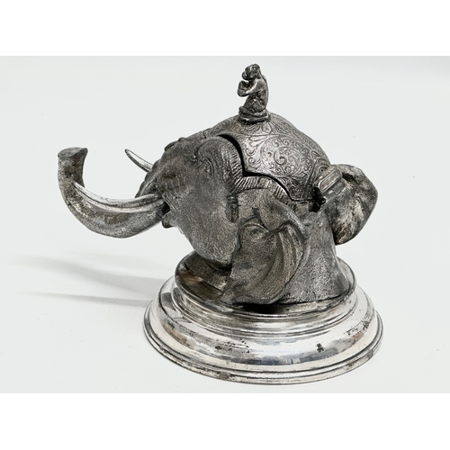 61 - An Early 20th Century Mappin & Webb plated elephant inkwell. 12x19x13cm