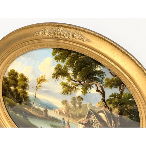 141 - A pair of Late 19th/Early 20th Century oil paintings in gilt frames. Frames 59x51cm.