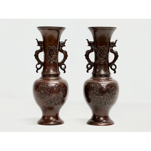 142 - A pair of Late 19th Century Japanese bronze vases. Meiji Period. Circa 1880-1890. 26cm