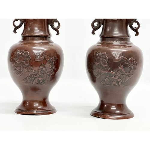 142 - A pair of Late 19th Century Japanese bronze vases. Meiji Period. Circa 1880-1890. 26cm