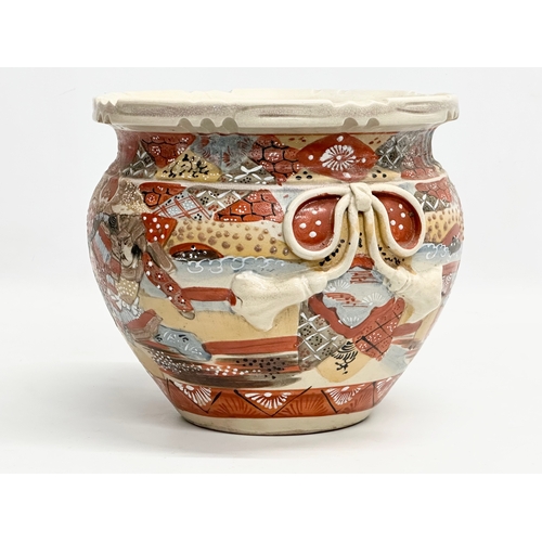 182 - A large Late 19th Century Japanese hand painted pottery jardiniere by Satsuma. Decorated with samura... 