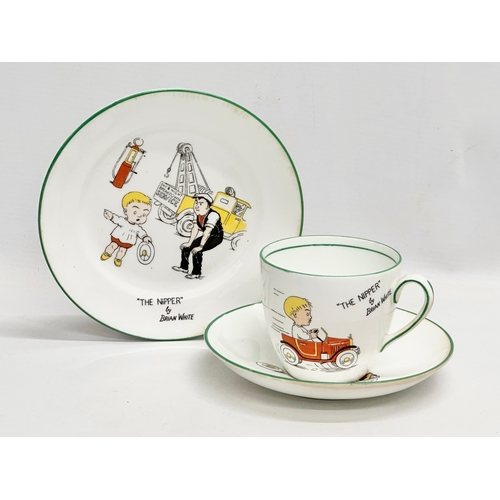 427 - E. Hughes & Co Paladin China ‘The Nipper’ trio tea cup and saucers. 1914-1941.