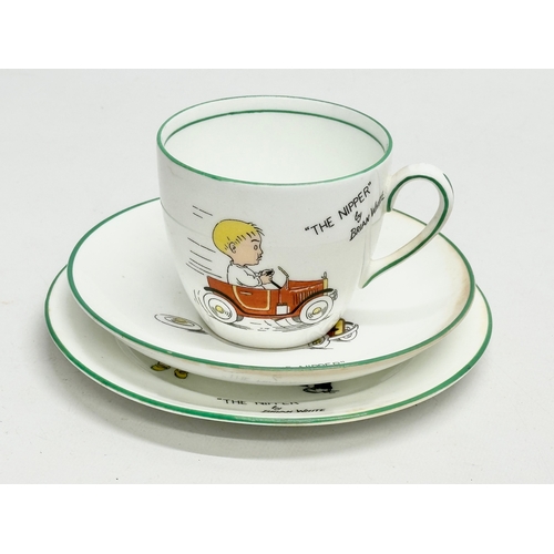 427 - E. Hughes & Co Paladin China ‘The Nipper’ trio tea cup and saucers. 1914-1941.